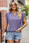 Explore More Collection - Ruffled Notched Cap Sleeve T-Shirt