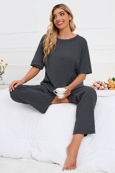 Explore More Collection - Slit Round Neck Top and Pants Lounge Set