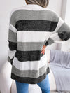 Explore More Collection - Striped Rib-Knit Open Front Longline Cardigan
