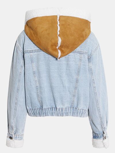 Explore More Collection - Contrast Raw Hem Hooded Denim Jacket