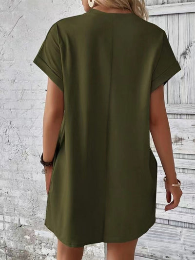 Explore More Collection - Pocketed Round Neck Short Sleeve Dress