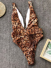 Explore More Collection - Leopard Plunge Wide Strap Sleeveless One-Piece Swimwear