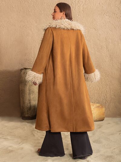 Explore More Collection - Plus Size Open Front Long Sleeve Coat