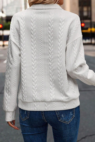 Explore More Collection - Textured Half Zip Dropped Shoulder Sweatshirt