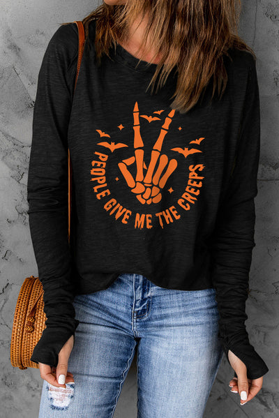 Explore More Collection - Skeleton Hand Graphic Long Sleeve T-Shirt