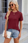 Explore More Collection - Openwork Round Neck Short Sleeve T-Shirt