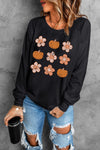 Explore More Collection - Round Neck Long Sleeve Pumpkin & Flower Graphic Sweatshirt