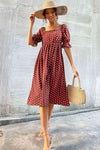 Explore More Collection - Polka Dot Square Neck Flounce Sleeve Dress