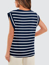 Explore More Collection - Striped Round Neck Cap Sleeve T-Shirt