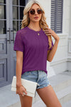 Explore More Collection - Openwork Round Neck Short Sleeve T-Shirt