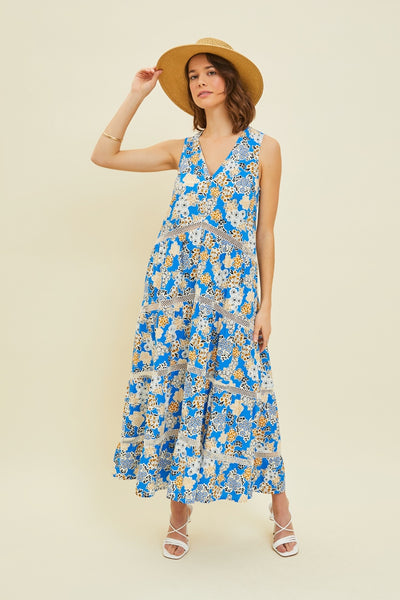 Explore More Collection - HEYSON Full Size Printed Crochet Trim Maxi Dress