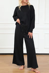 Explore More Collection - Double Take Full Size Textured Long Sleeve Top and Drawstring Pants Set