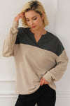 Explore More Collection - Color Block Notched Long Sleeve Sweatshirt