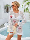 Explore More Collection - Sequin Star Round Neck Long Sleeve Cover Up