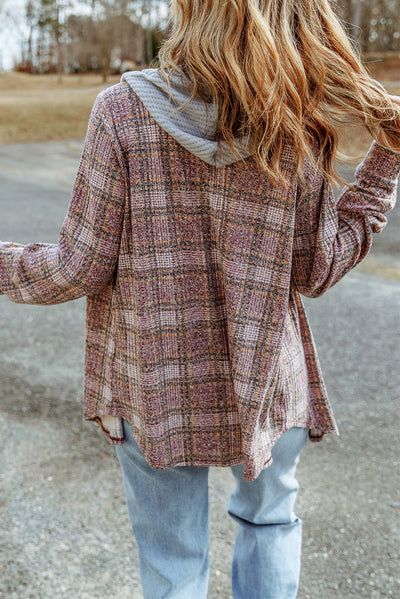Explore More Collection - Plaid Long Sleeve Hooded Jacket