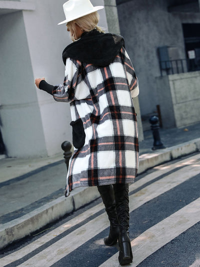 Explore More Collection - Plaid Button Down Hooded Jacket