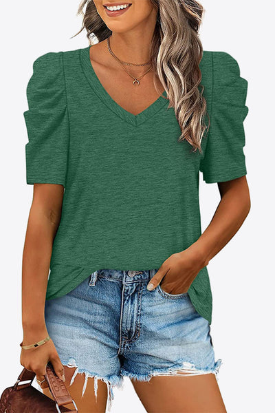 Explore More Collection - V-Neck Puff Sleeve Tee