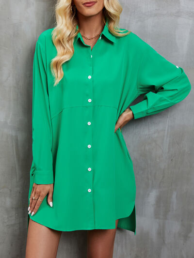 Explore More Collection - Pocketed Button Up Dropped Shoulder Oversized Shirt