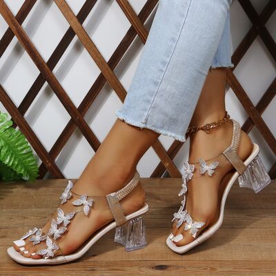 Explore More Collection - Butterfly Detail Open Toe Mid Heel Sandals