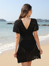 Explore More Collection - Openwork Plunge Short Sleeve Cover-Up Dress