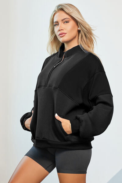 Explore More Collection - Half Zip Dropped Shoulder Sweatshirt