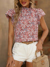 Explore More Collection - Floral Mock Neck Cap Sleeve Blouse