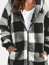 Explore More Collection - Plaid Zip Up Hooded Jacket with Pockets