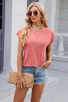 Explore More Collection - Pocketed Heathered Cap Sleeve T-Shirt