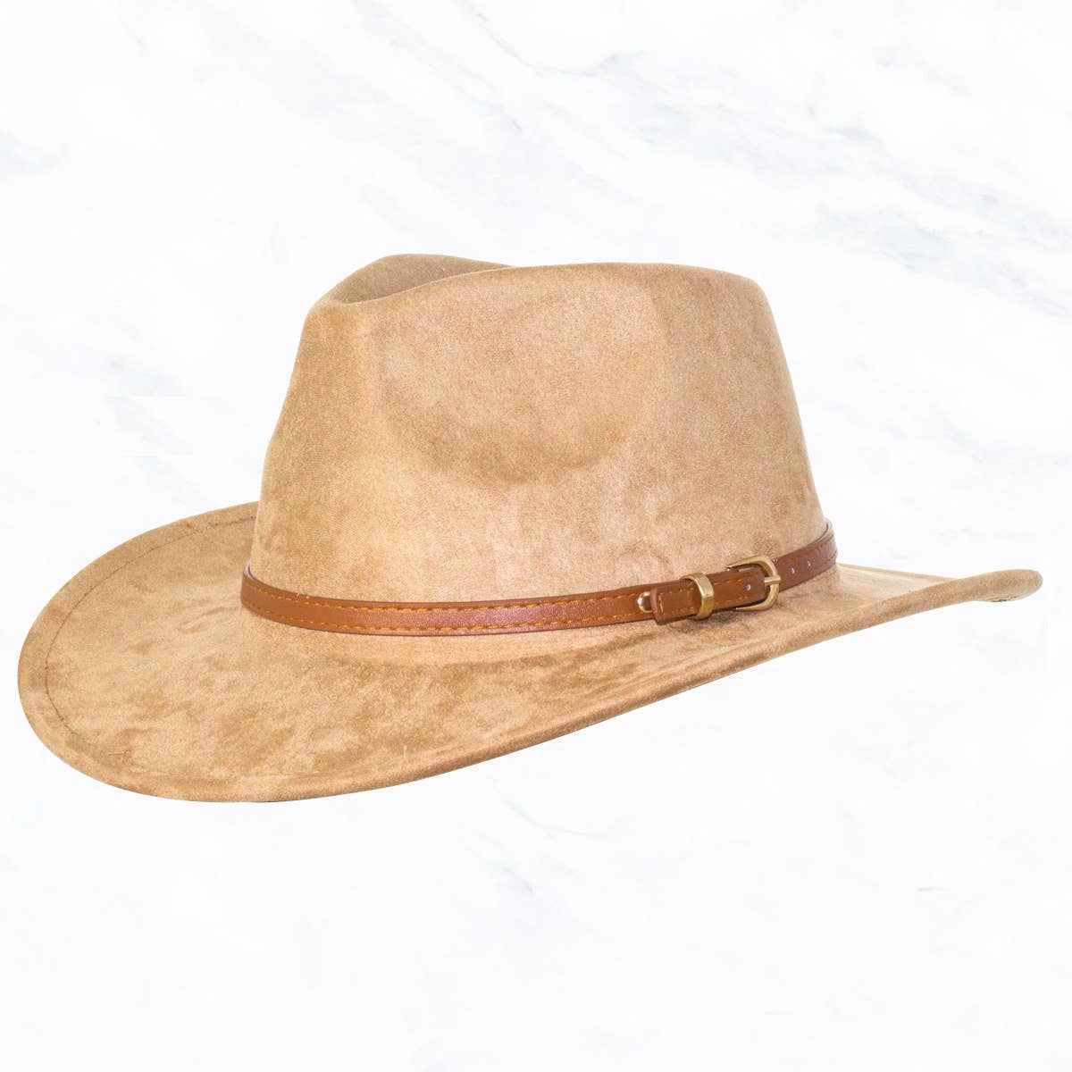 Suede Regular Cowboy Fedora, Brown Gold Belt