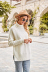 Explore More Collection - Ribbed Turtleneck Long Sleeve Slit Sweater