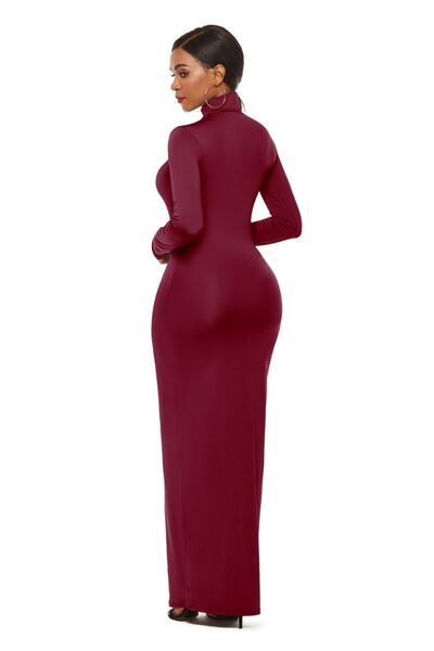 Explore More Collection - Mock Neck Long Sleeve Maxi Slim Dress