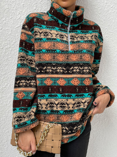 Explore More Collection - Printed Quarter-Zip Long Sleeve Sweater