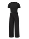 Explore More Collection - Round Neck Short Sleeve Top and Pocketed Pants Set