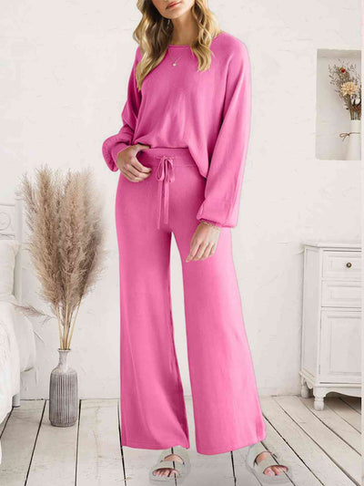 Explore More Collection - Long Sleeve Lounge Top and Drawstring Pants Set