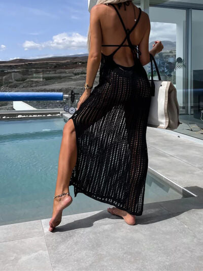 Explore More Collection - Openwork Slit Cutout Wide Strap Dress