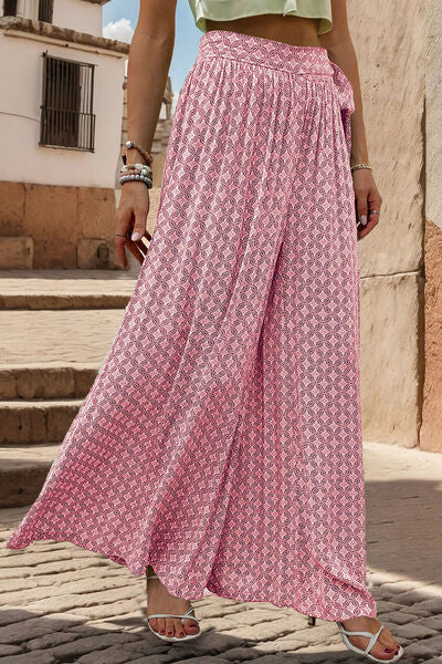 Explore More Collection - Printed Tied Wide Leg Pants