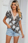 Explore More Collection - Floral V-Neck Short Sleeve T-Shirt