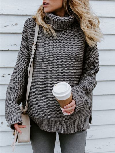 Explore More Collection - Turtleneck Dropped Shoulder Sweater