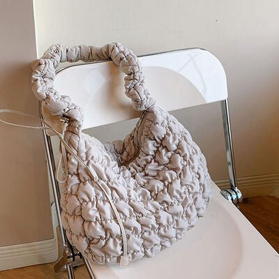 Explore More Collection - Drawstring Adjustable Strap Quilted Shoulder Bag