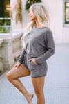 Explore More Collection - Boat Neck Long Sleeve Top and Drawstring Shorts Set