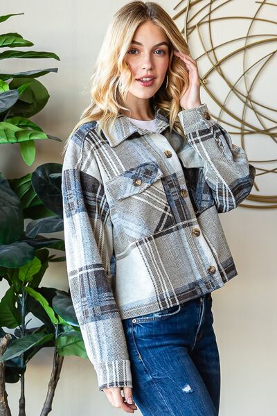 Explore More Collection - Reborn J Plaid Button Up Long Sleeve Shacket