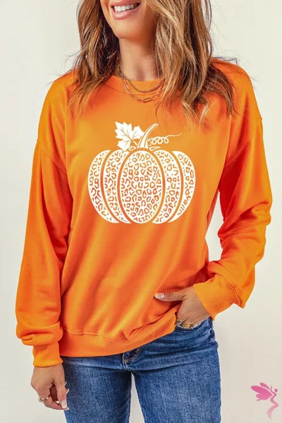 Explore More Collection - Round Neck Dropped Shoulder Pumpkin Graphic Sweatshirt