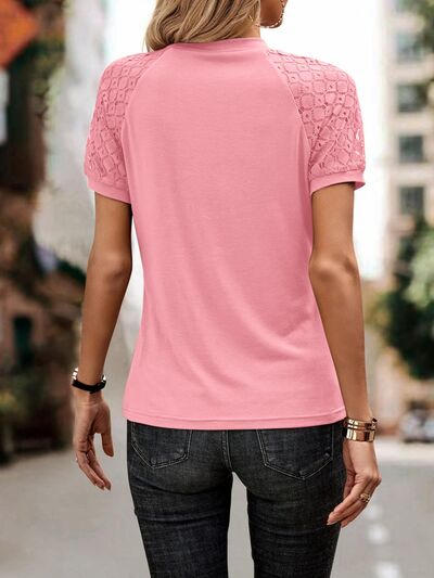 Explore More Collection - Openwork Lace Detail Short Sleeve T-Shirt