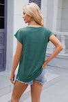 Explore More Collection - Pocketed Heathered Cap Sleeve T-Shirt