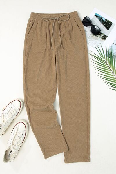 Explore More Collection - Drawstring Straight Pants with Pockets