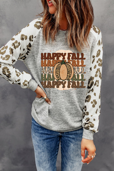 Explore More Collection - HAPPY FALL Graphic Round Neck Long Sleeve Sweatshirt