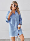 Explore More Collection - Raw Hem Button Up Denim Dress