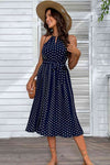 Explore More Collection - Polka Dot Tie-Waist Sleeveless Midi Dress