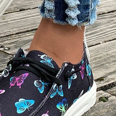 Explore More Collection - Printed Round Toe Flat Sneakers