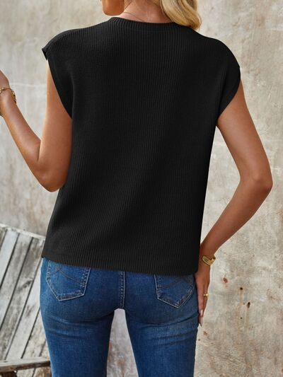 Explore More Collection - Pocketed Round Neck Knit Top